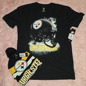 NFL Kids Black & Yellow Pittsburgh Steelers Helmet T-Shirt with Beanie